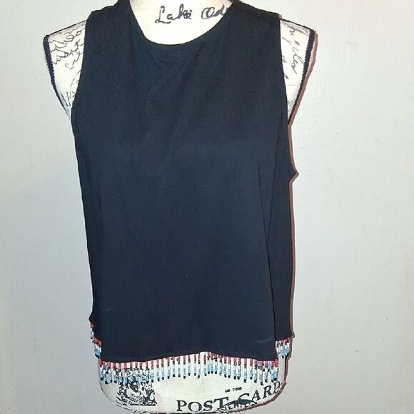 Asos Black Sleeveless Top with Beaded Hem Size 10 US - Picture 1 of 9
